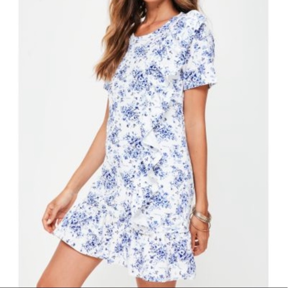 MISSGUIDED Frill Floral Ruffle Day Midi Dress Blue 6 - Picture 9 of 9